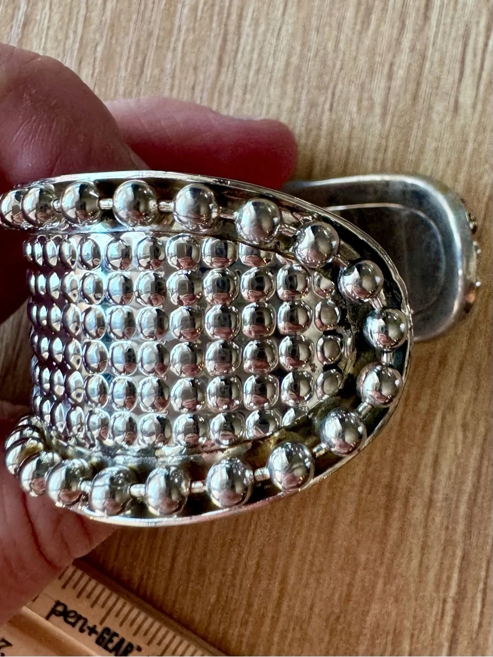 Vintage Silver Tone Wide Beaded Caviar Dot Cuff Bracelet Statement Bangle Boho